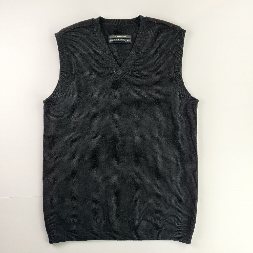Club Monaco Black 100% Merino Wool Knit Vest Minimal Layer Men Unisex S